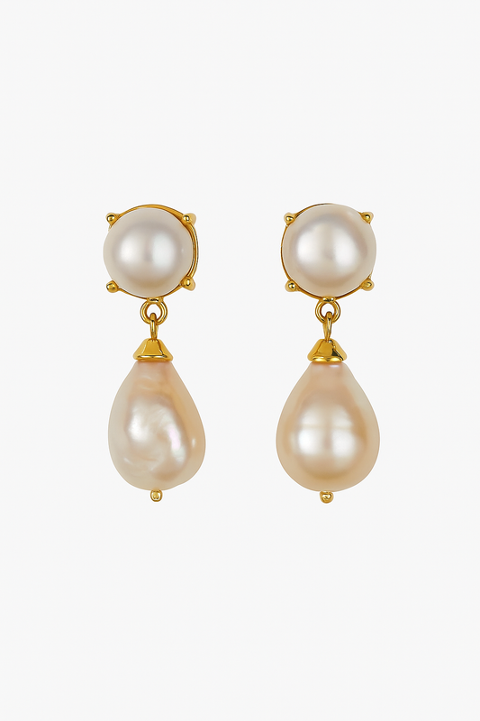 Double Pearl Drop Earrings