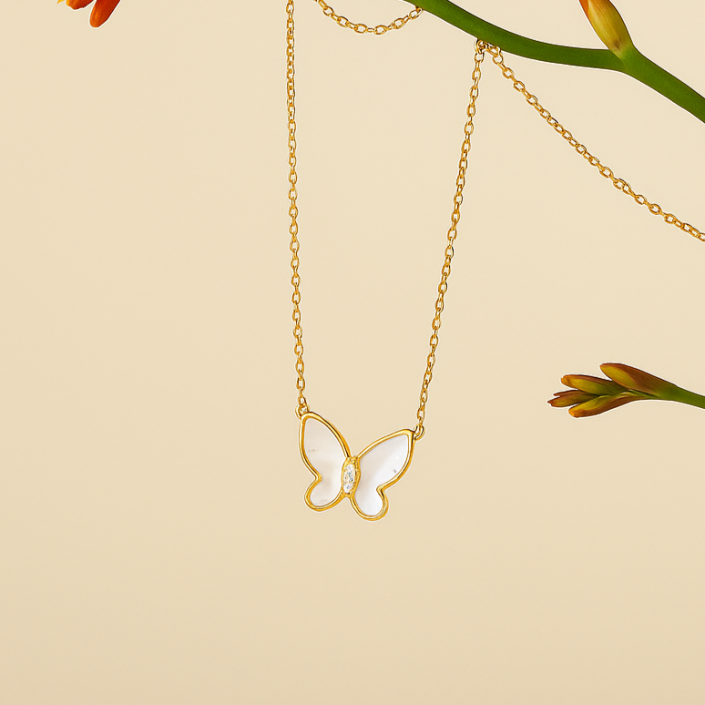 Mother of Pearl Butterfly Pendant Necklace