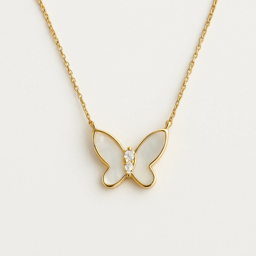 Mother of Pearl Butterfly Pendant Necklace