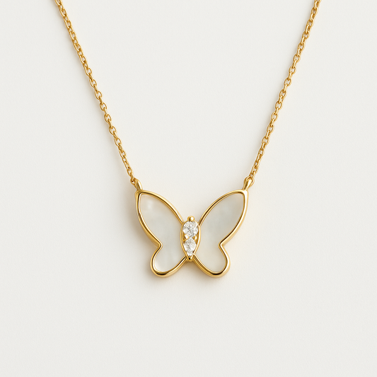 Mother of Pearl Butterfly Pendant Necklace